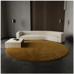 Hochflorteppich SPREE, einfarbig, Gold, Ø 120 cm