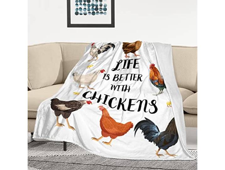 AISDE Niedliche Decke mit Huhn-Motiv, weich, flauschig, Flanell, Plüsch, Überwurfdecke für Couch, Sofa und Bett, dekorative Decken, lustig, bunt, Hahn, Wickeldecke, Baby-Kinderdecke, für alle