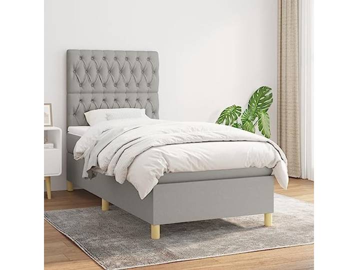 RJPLMFV Lattenrost mit Matratze, 100 x 200 cm, Hellgrau Atmungsaktiver Stoff, verstellbarer Kopf, Taschenfedern, Rückenstütze, Premium-Komfort
