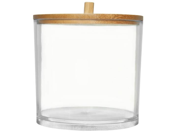 Aufbewahrungsbehälter Kunststoff und Bambus, Kosmetikbox, transparent, 9,5 x 9,5, x 10 cm