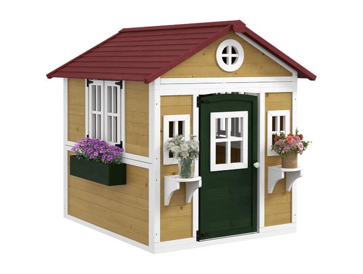 ComfortXL Spielhaus De-18691 mit Tür, Fenstern & Blumenkästen Beige, 126.4x135x114 cm, Freizeit & Co, Gartenspielzeug, Spielhäuser
