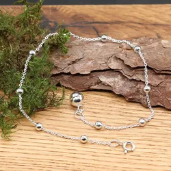 Drachensilber Fußkettchen 925 Sterlingsilber schlicht Kugeln Längenverstellbar - Silber