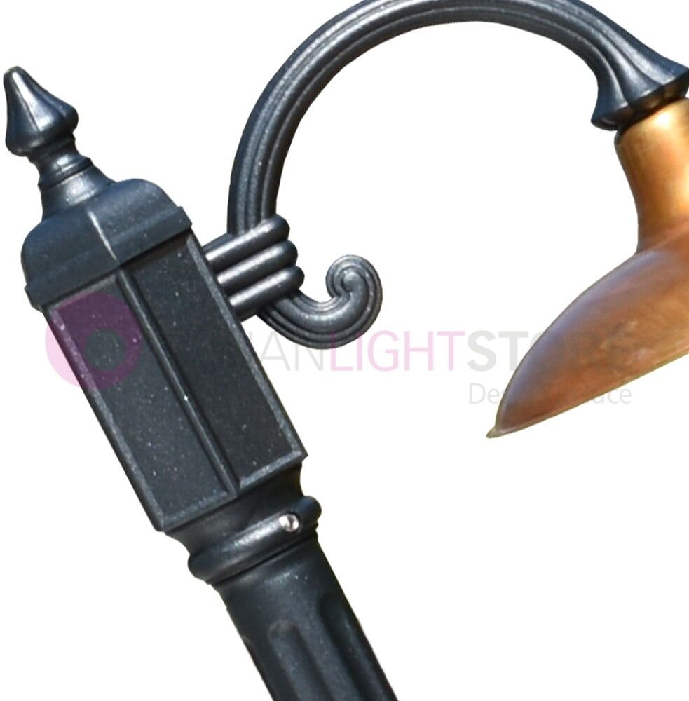 Nike Antracite Lampione Da Giardino 1 Luce Con Piatto In Ottone Anticato