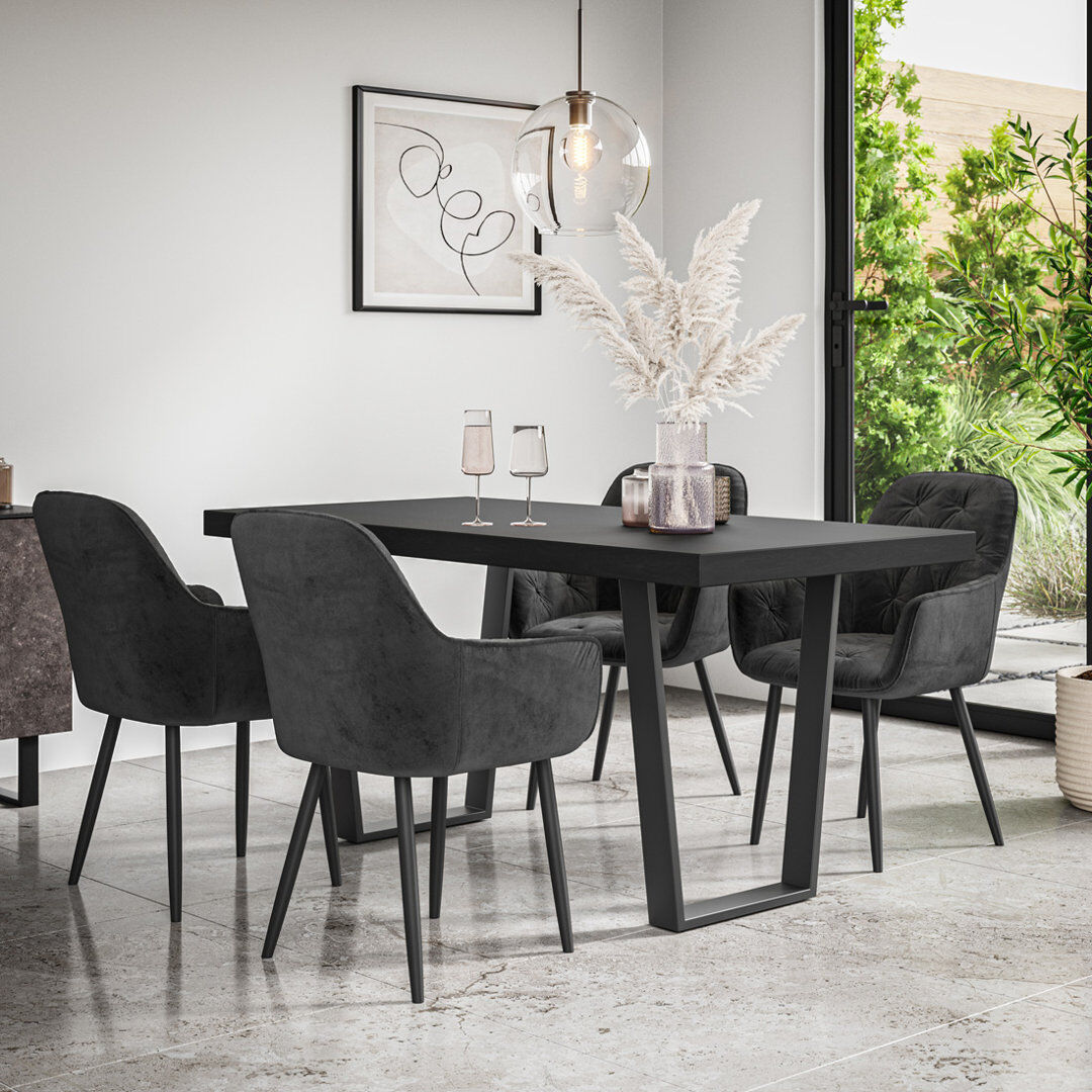 Fairmont Park Ahlina Modern Dining Table With 4 Anika velvet Chairs Set Black/Black/Black 4