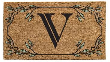Evergreen "28 in. x 16 in. Monogram Coir Mat, Letter ""V"""