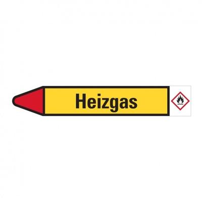 Aufkleber I RKZ-Etikett Heizgas, links, gelb/schwarz/rot, für Ø 60-90mm, 310x52mm, 3/Bogen