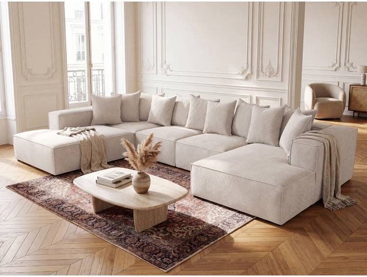 Designer Sofa Largo U XXL in Cord - Beige - Links - Cord - Luxusbetten24