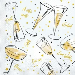Mank Tissue Serviette Cheers, 33 x 33 cm, 3-lagig, 100 Stück - Silvester Sekt Champagner