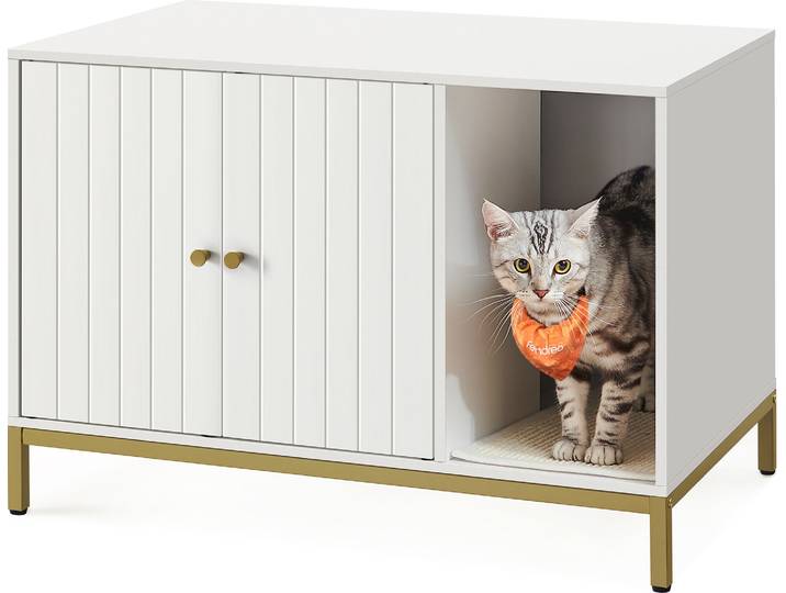 Feandrea Katzenklo-Schrank, Katzentoilette, mit Kratzmatte, Beistelltisch Weiß