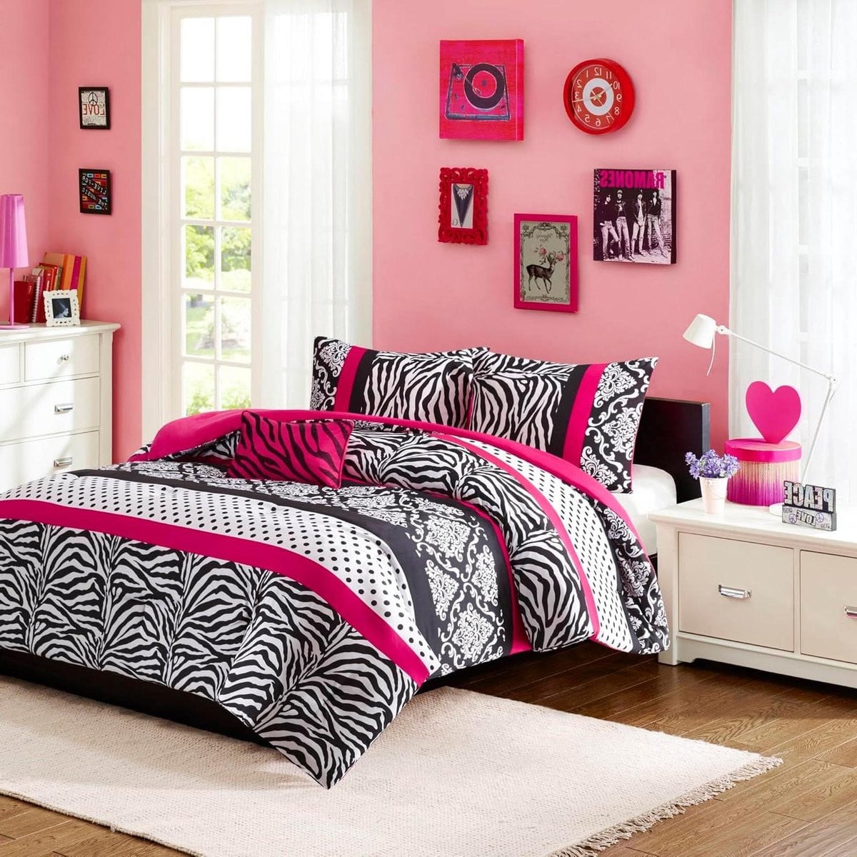 Dekbedset in eclectische stijl voor volwassenen, Roze, Full/Queen
