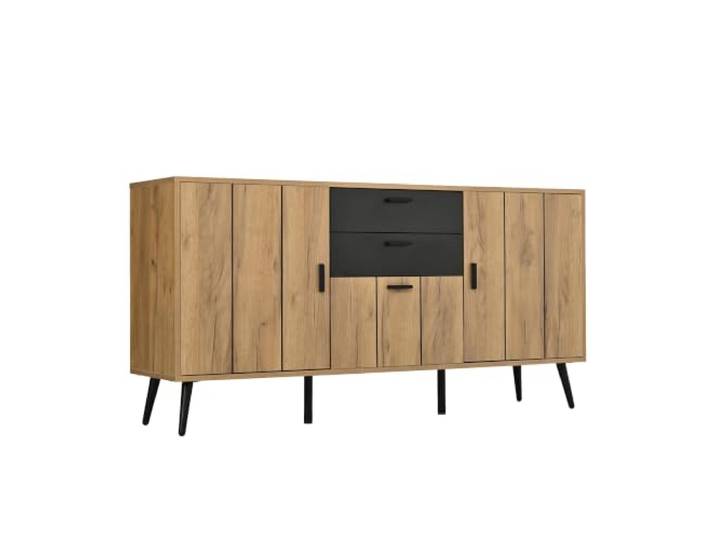 Sideboard 3 Türen Push-Open Wellenmuster 140x35x67cm Schwarz, Natur 120 x 35 x 68 cm, MDF + Spanplatte mit Holzfurnier, Push-Open-Funktion, Wellenmuster, 3 Türen, 6 Fächer