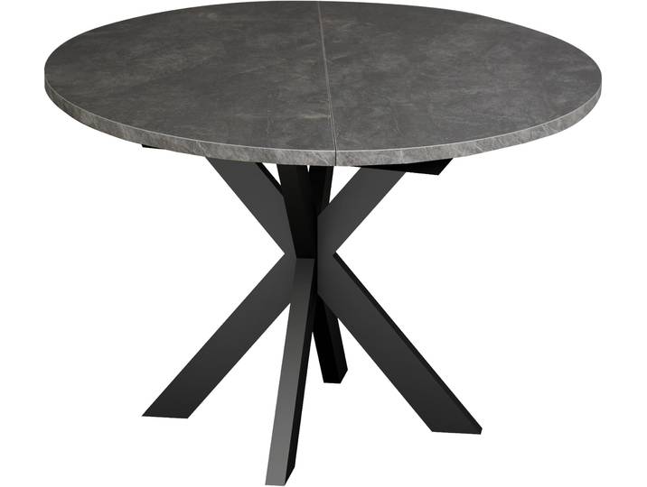 Esstisch MÄUSBACHER, grau (schwarz feinstruktur, keramik optik grau, schwarz feinstruktur, keramik optik grau), B:130cm H:76cm T:130cm, Tische, Esstisch, Runder Esstisch, Metallgestell in Stern-Form, ausziehbar