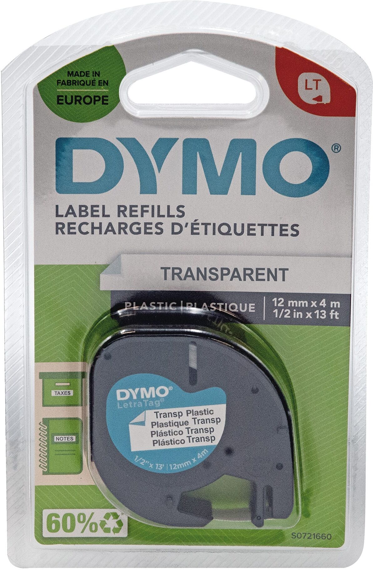 Elcart NASTRO DYMO LETRATAG TRASPARENTE 12 mm LUNGHEZZA NASTRO 4 m ADESIVO