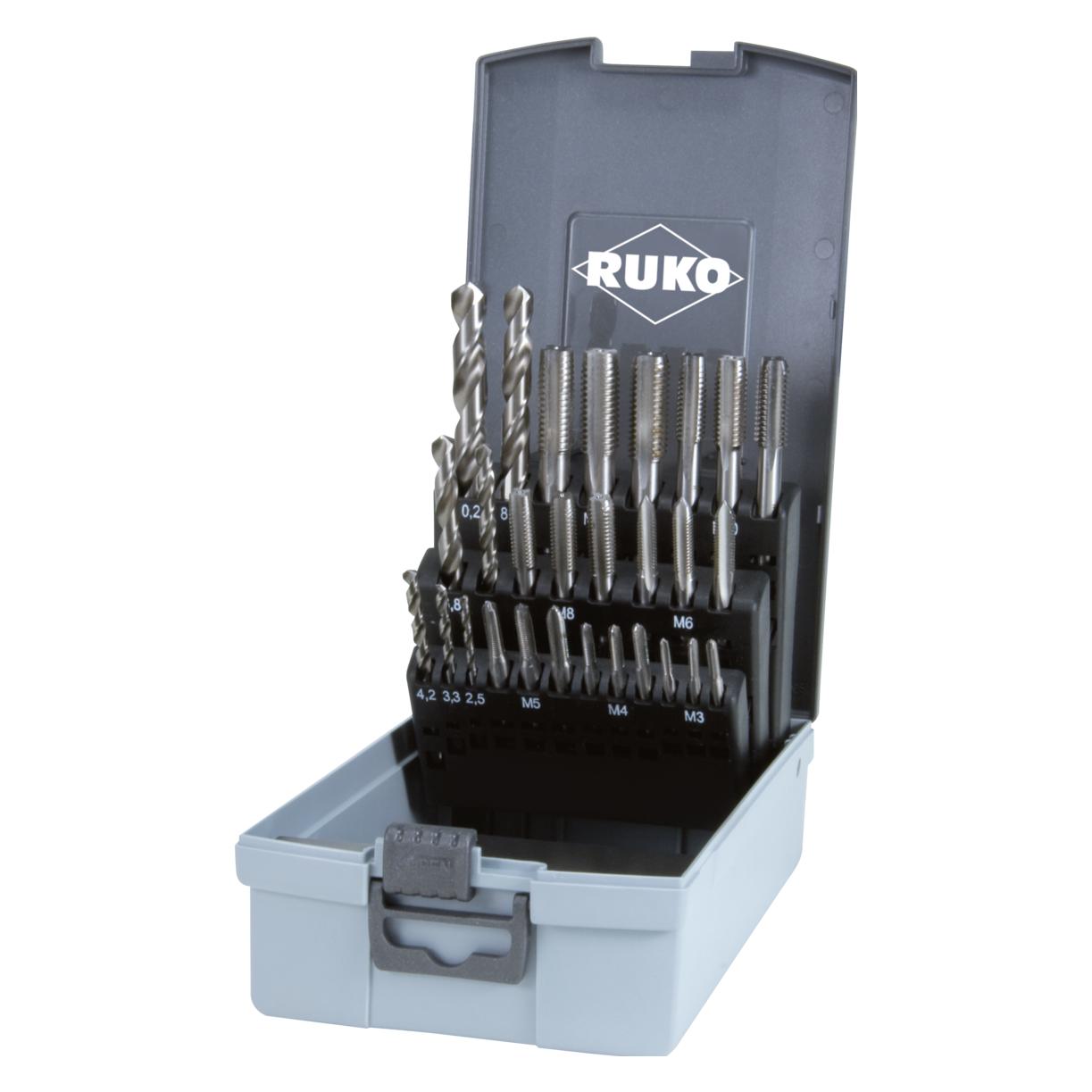 Ruko Handgewindebohrer-Satz HSSE-Co5 in ABS-Kunststoffkassette - 28 tlg. (245003ERO)