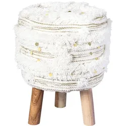 Hocker Bohist Creme, Olivgrün Makramee