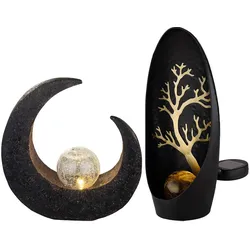Solarleuchte Mond Gartendeko Skulptur Solarlampen für Außen Gartenleuchte Solar, Bruchglas-Optik Kugel, IP44, LED, 2er Set
