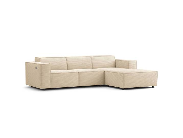 Ecksofa mit Longchair Beige/Beige Cordstoff Scilla 260cm Longchair davorstehend rechts Sitztiefenverstellung Modern