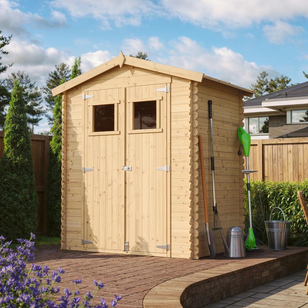 Holzhaus Gartenhaus TIMBELA M367 - Gartenschuppen Holz B196xL136xH218 cm/ 1.98 m2 Lagerschuppen für Garten - Fahrrad Schuppen - Wasserfestes Dach