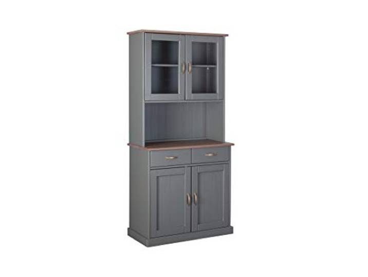Inter Link - Armoire vitrine - Armoire Buffet - Armoire Salle à Manger - Vaisselle - Bois Massif FSC - 4 Portes - 2 tiroirs - Luzerna 5.1 - Gris/Sepia