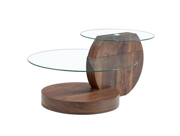 Redom Couchtisch 70/90/44 cm mit Glasplatten, mehrstufige Ablage und MDF-Gestell in Holzoptik, Transparent/Walnuss, Walnussfarben, 70x44x90 cm, Wohnzimmer, Wohnzimmertische, Couchtische