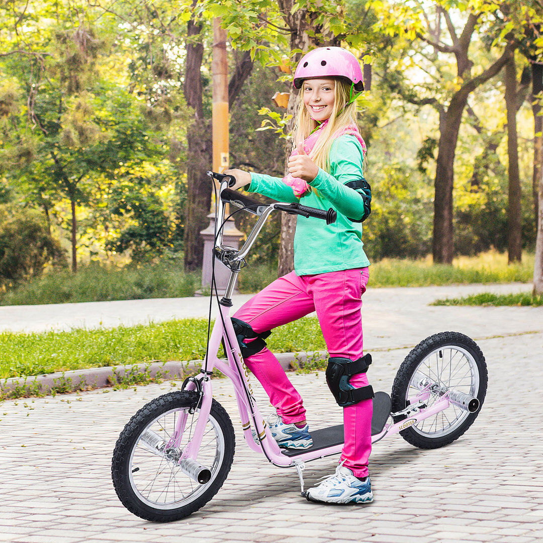 Freeport Park HOMCOM Kids Kick Scooter w/ Adjustable Handlebar Inflatable Wheels Pink 100" H x 143" W x 143" L