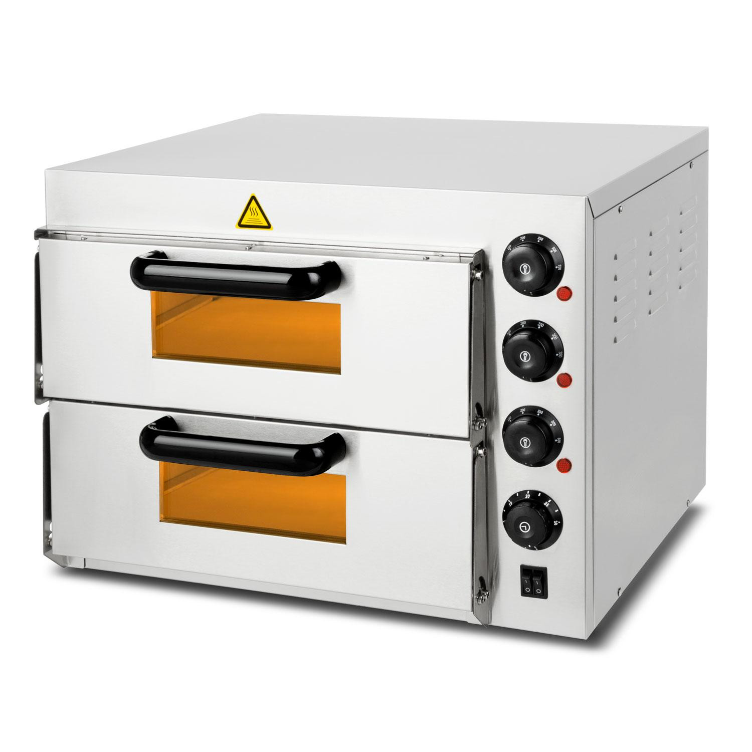 VERTES Gastro Pizzaoven met dubbele kamer, 3000W, vuurvaste steen, timerfunctie en verlichting, roestvrijstalen behuizing