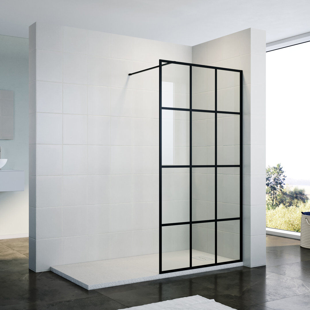 Belfry Bathroom Walk in Shower Enclosure with 8mm Half Frosted Easy Clean Safety Glass Black 1190 mm