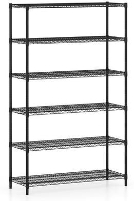 Costway 6-Tier Metal Storage Shelving Unit with V-Shaped Wire Rack for Home Garage-Black