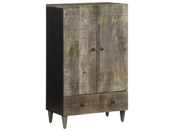 Fisinber Highboard Massivholz Mango Beistellschrank 60x33x100 cm Handgeschnitzte Fronten schaffen eleganten Stauraum für Flur, Wohnbereich und Schlafzimmer mit robuster Holzoberfläche.