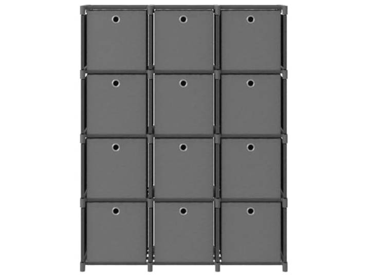 Aufbewahrungsregal, 12 Fächer, mit Boxen, Grau, 103 x 30 x 141 cm, Stoff Stabiler Stahlrahmen, herausnehmbare Boxen, vielseitig einsetzbar, leicht beweglich, moderne Wohnkultur