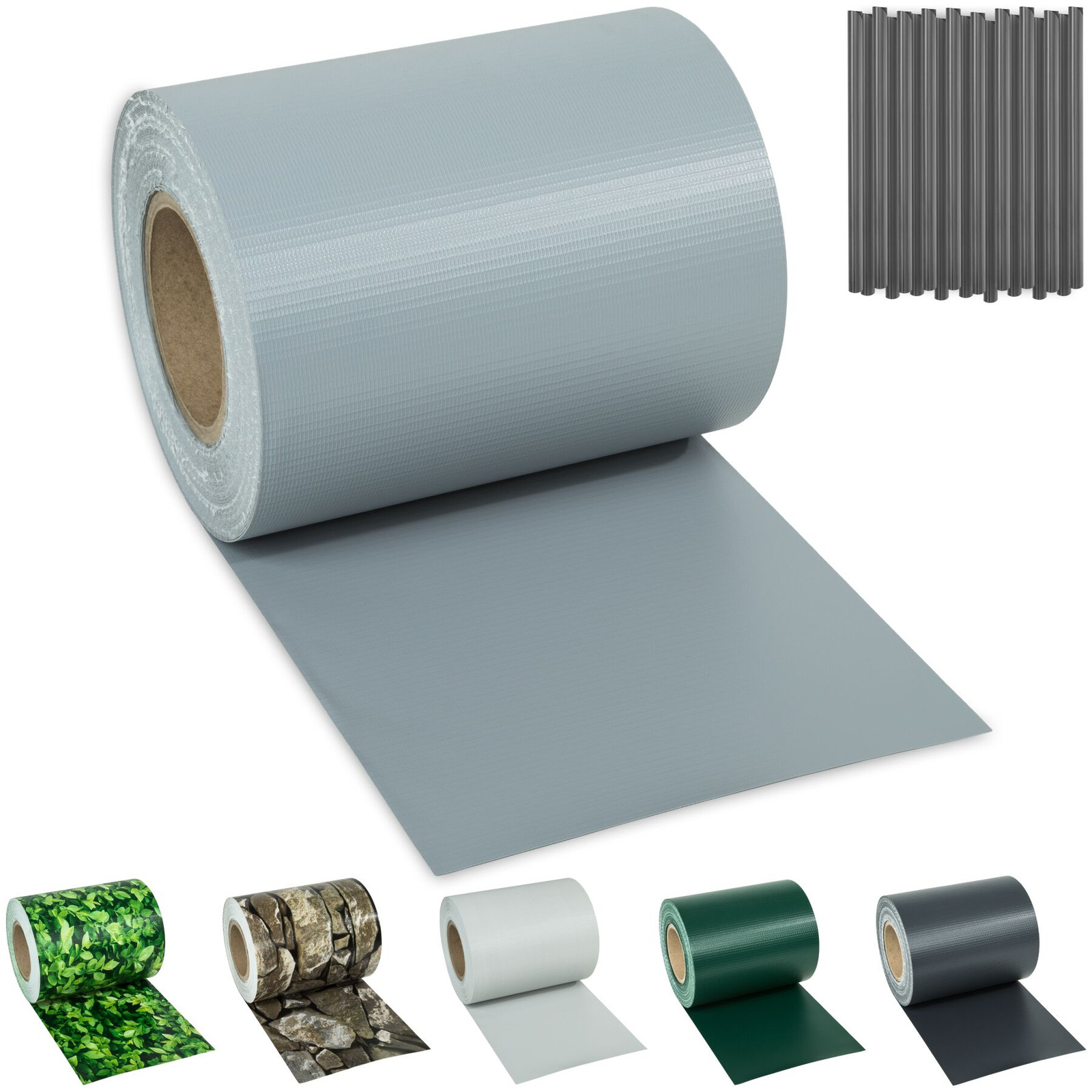 TecTake PVC privacyfolie met bevestigingsclips - 35 m, grijs