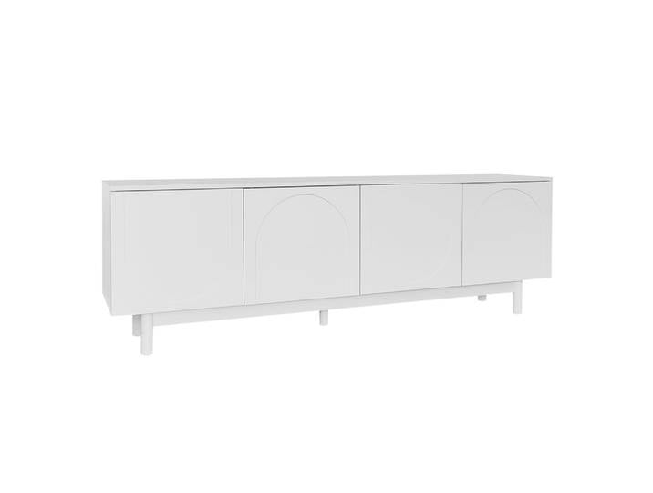 Meuble TV blanc style luxe portes texturées forme de U