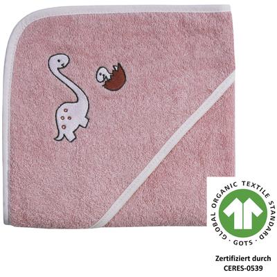Kapuzenhandtuch WÖRNER "Dinofamilie", rosa, B:80cm L:80cm, Frottee, Frottee, Handtücher, Biobaumwolle, mit Kapuze, maschinenwaschbar, trocknergeeignet