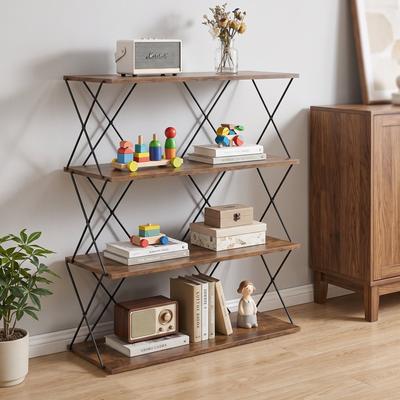 Javlergo 4-Tier Industrial Storage Rack with X-Shape Metal Frame Multi-Level Wooden Shelving Unit for Living Room Office & Home