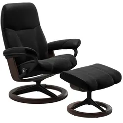 Stressless Sessel mit Hocker Consul Signature Leder Schwarz Batick Black M (Medium)