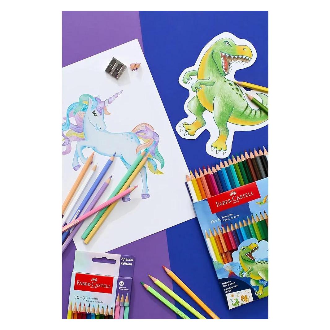 Faber-Castell Dinosaurier sechseckige Buntstifte + Aufkleber (13x) (111213)