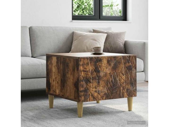 Couchtisch Geraeucherte Eiche 50x49x40 cm Holzwerkstoff mit Schublade Moderner Couchtisch, Holzwerkstoff, Eukalyptusbeine, Schublade, pflegeleicht, Wohnzimmer