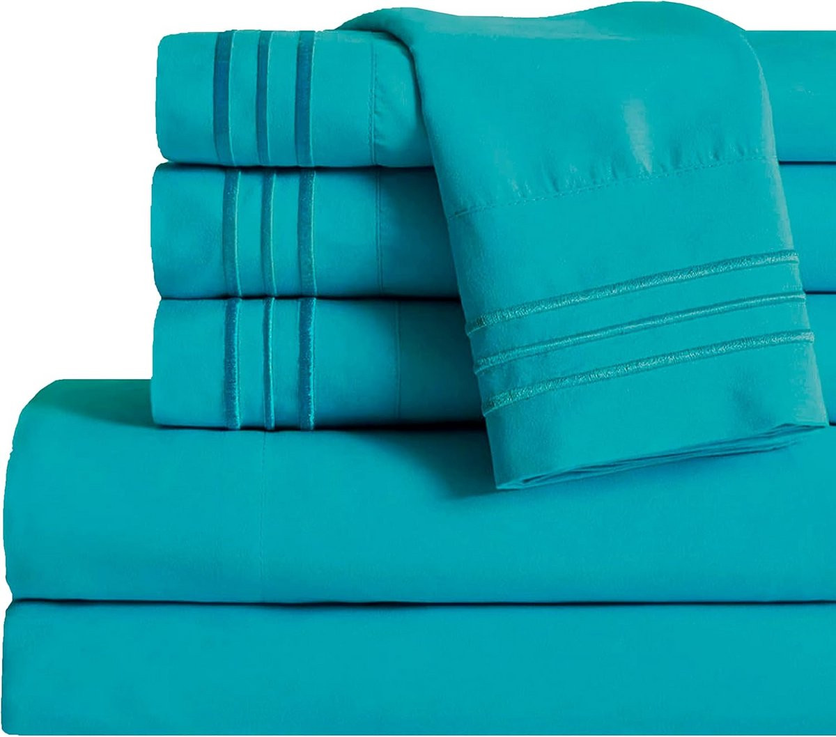 6-delige luxe lakenset van ultrazacht microvezel in groenblauw