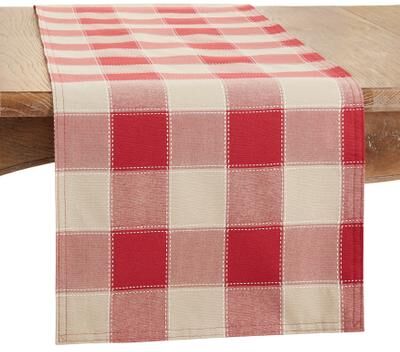 Saro Lifestyle Stitched Design Plaid Table Runner