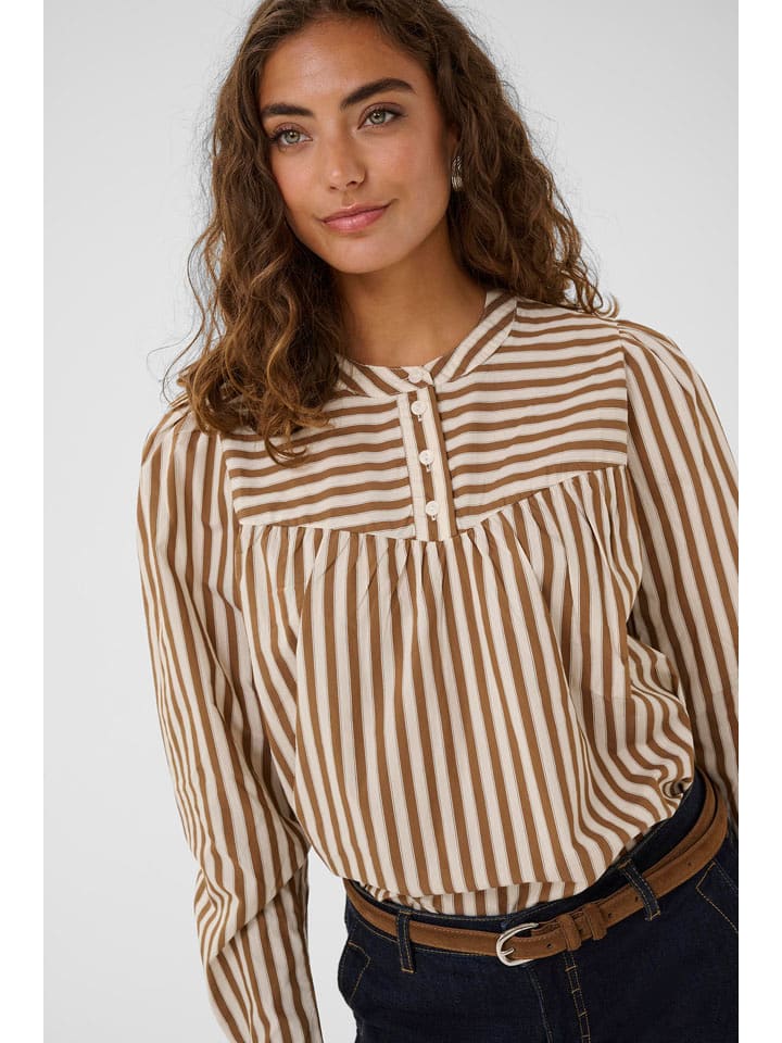 CULTURE Bluse in Camel/ Weiß - XL