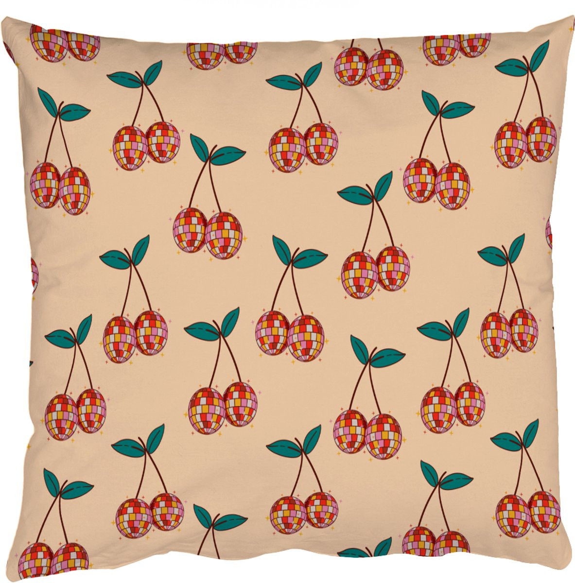 PillowMonkey Sierkussen met Disco Patroon in de kleur Kers, 60 x 60 cm