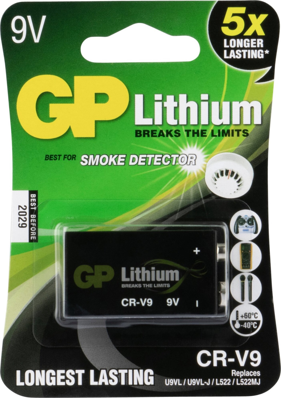 GP Batteries 070CR9VC1 1 GP Lithium 9V Blockbatterij voor rookmelders en meer