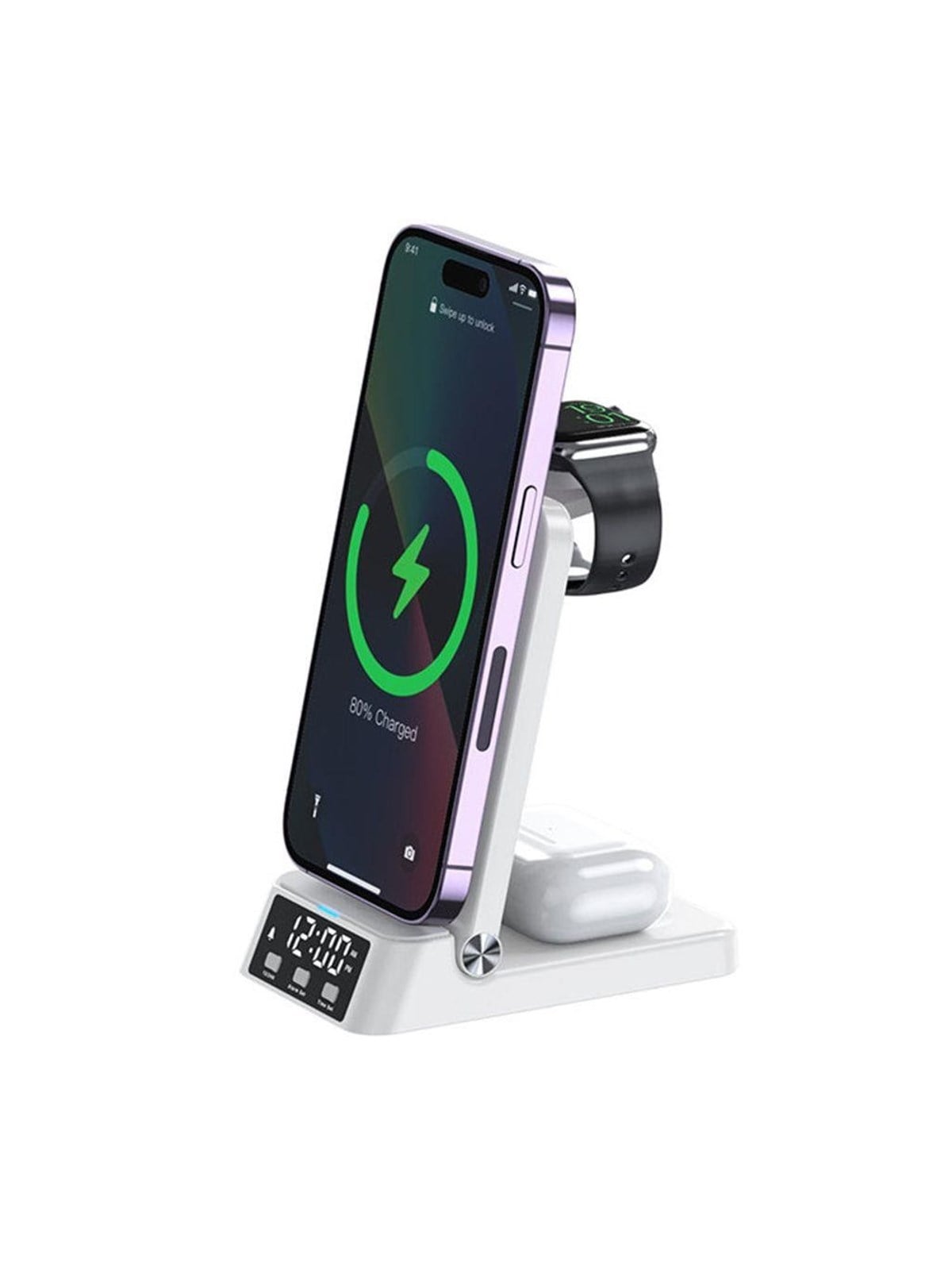 SiGN 3-in-1 Wireless Charging Stand with Alarm Clock - 15W - White