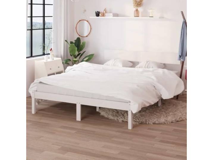 RJPLMFV Bettgestell, weiß, Kiefernholz, massiv, 135 x 190 cm Lattenrost inklusive, ohne Matratze, klassisches Kopfteil, robust und langlebig