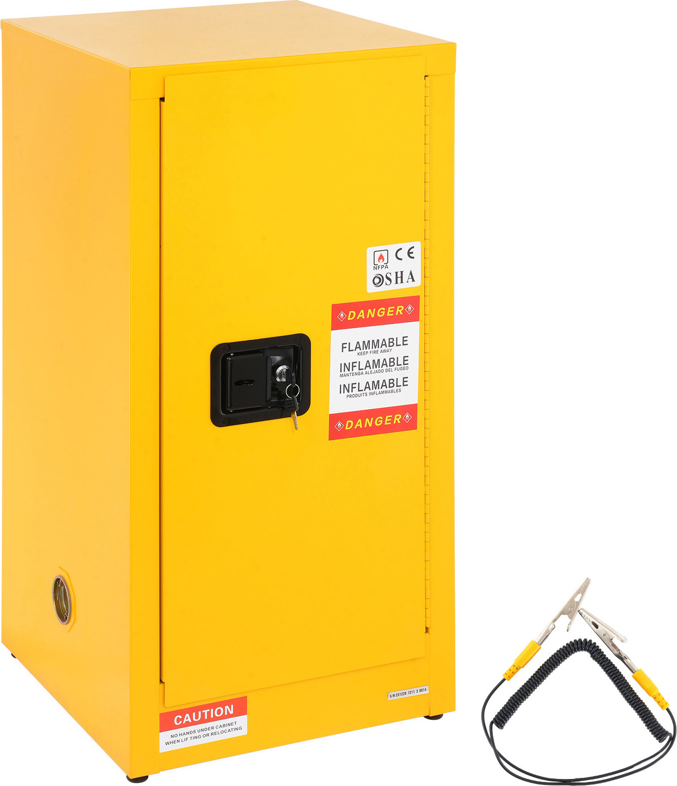 SucceBuy Sicherheitsschrank für brennbare Flüssigkeiten, 16 Gal, kaltgewalzter Stahl, 18,1 x 18,1 x 35,4 Zoll, explosionsgeschützt, mit 2 verstellbaren Regalen, 1 Tür, für den gewerblichen industriellen Einsatz, gelb