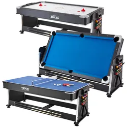 VEVOR 3 in 1 Multispieltisch mit Drehgelenk und Airhockey, Tischtennis, Hockeytisch für Spielzimmer, Familienheim, Arcade-Gaming-Set, sämtliches Zubehör für jedes Spiel enthalten