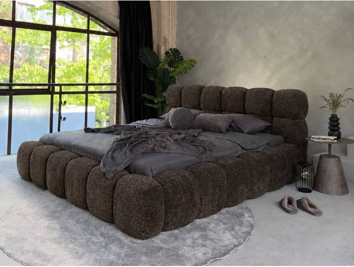 yourhouse24 Polsterbett Design-Bett im Cloud-Look – Chenille Lumo, Bubble-Optik & Japandi