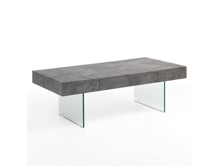 Table basse mdf effet ciment et verre 40x110x60 cm