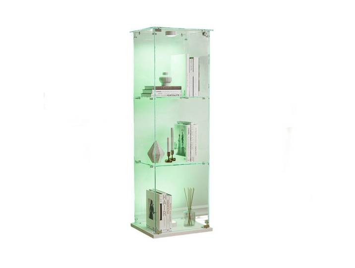Shopentra Vitrine Einzeltür Weiß mit Led, 3 Etagen & Maße 123,3x39,8x35cm, Glas, 35x123.3x39.8 cm, Esszimmer, Vitrinen, Vitrinenschränke