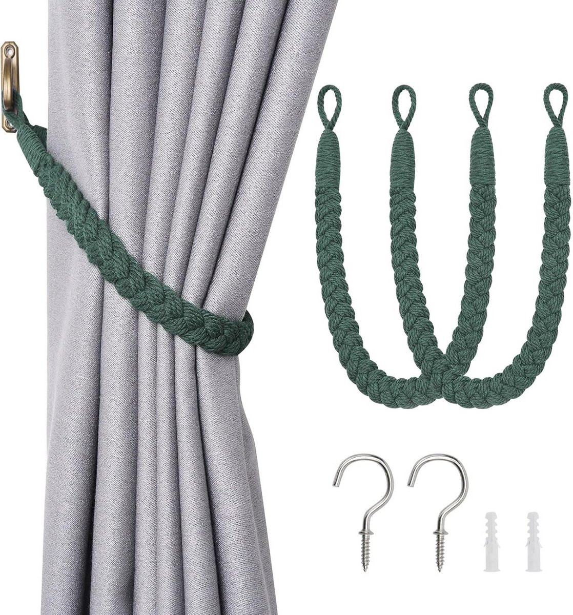 Set van 2 handgeweven katoenen gordijn tiebacks met haak in boho stijl